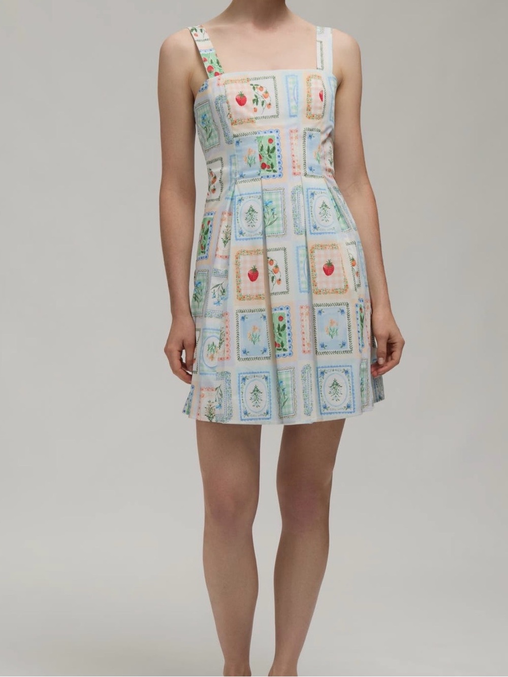 Hunter Floral Patchwork Mini Dress in White, Blue, Green, Red